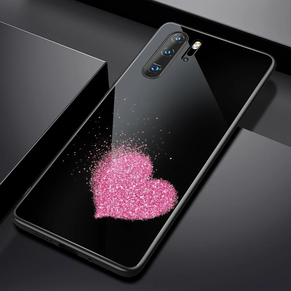 Стеклянный чехол с сердечком для Huawei P40 P30 P20 Pro P Smart Plus Lite 2019 Z Honor 20 20i 10 10i 9 7A 7C 9X
