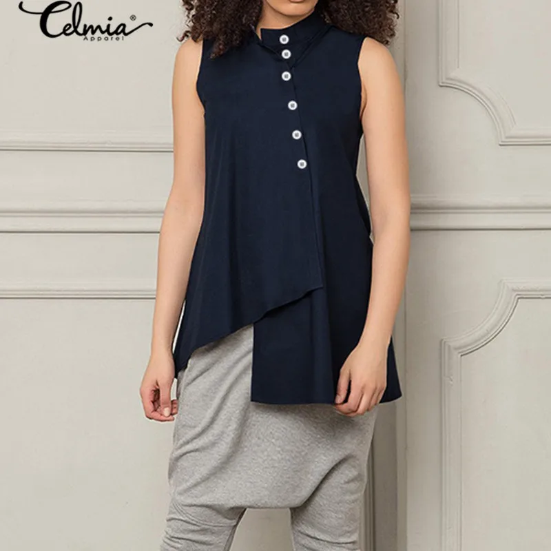 Celmia Summer Asymmetrical Tops 2022 Fashion Women Casual Buttons Vintage Party Blouses Sleeveless Solid Tunic Blusas Femininas
Celmia Summer Asymmetrical Tops 2022 Fashion Women Casual Buttons Vintage Party Blouses Sleeveless Solid Tunic Blusas Femininas
