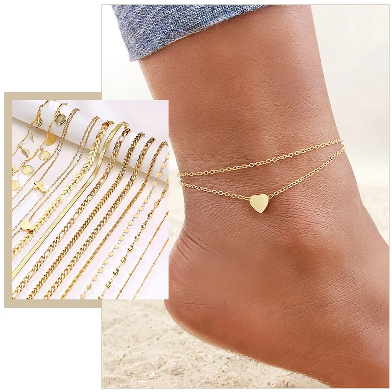 

2-3pcs/set Bohemia Multilayers Chain Anklets for Women, Elegant Anklet on Leg Foot Holidays Beach Jewelry,Length Adjustable