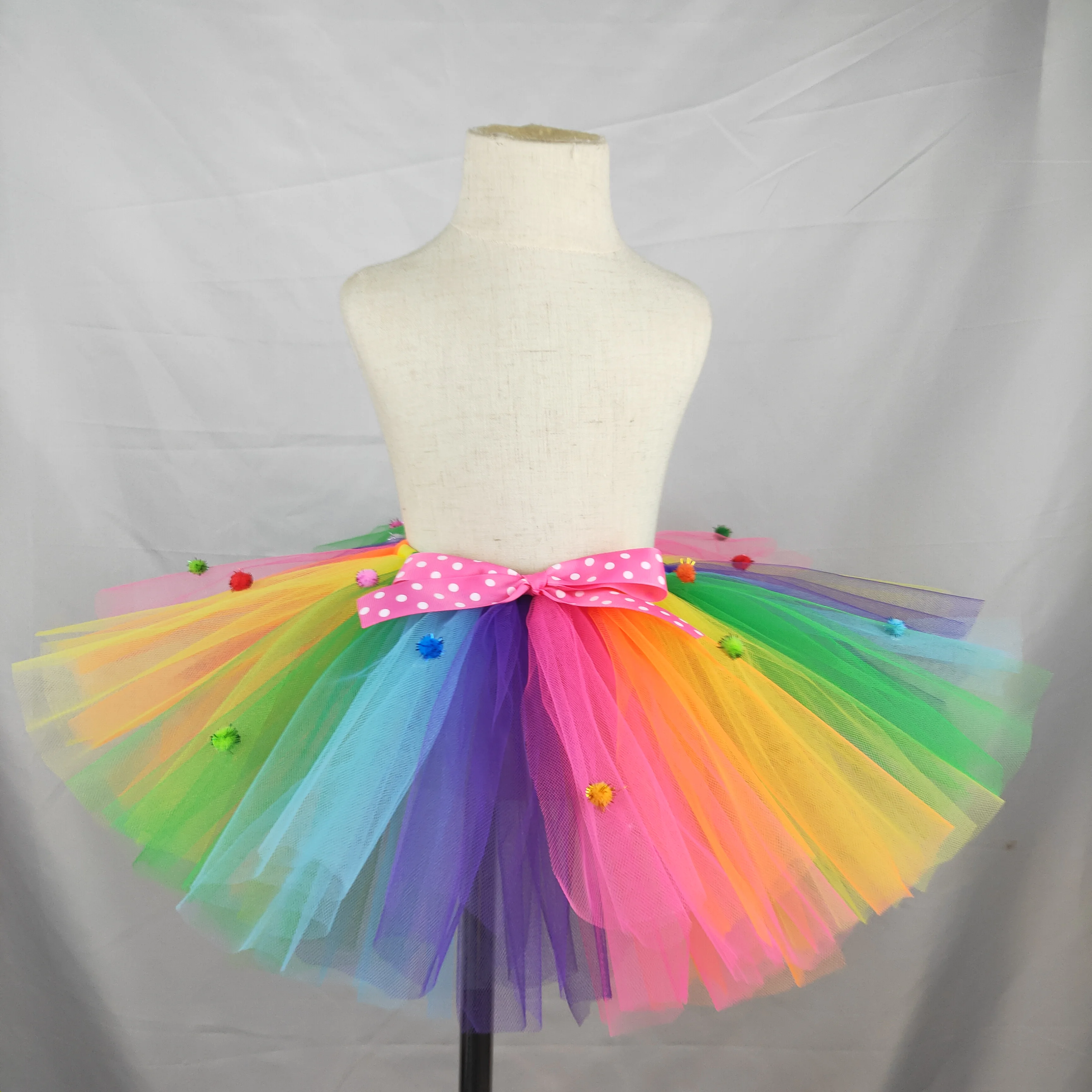 

Rainbow Tutu Skirts Baby Girls Tulle Skirts Ballet Dance Pettiskirt Tutus with Polka Dots Bow and Set Kids Party Skirts