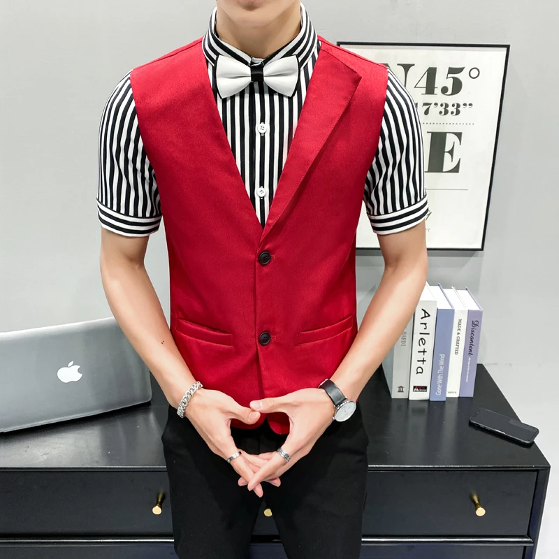 Men's Vest 2021 New Fashion Handsome Asymmetrical Design Short-sleeved Shirt Vest Slim Striped Two-piece Fake Two-piece Shirt
Men's Vest 2021 New Fashion Handsome Asymmetrical Design Short-sleeved Shirt Vest Slim Striped Two-piece Fake Two-piece Shirt
