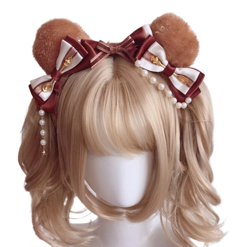 Sweet Lolita Plush Round Bear Ears Headband Handmade Kawaii Bowknot Faux Pearl Chain Hair Hoop Anime Maid Cosplay Party
Sweet Lolita Plush Round Bear Ears Headband Handmade Kawaii Bowknot Faux Pearl Chain Hair Hoop Anime Maid Cosplay Party