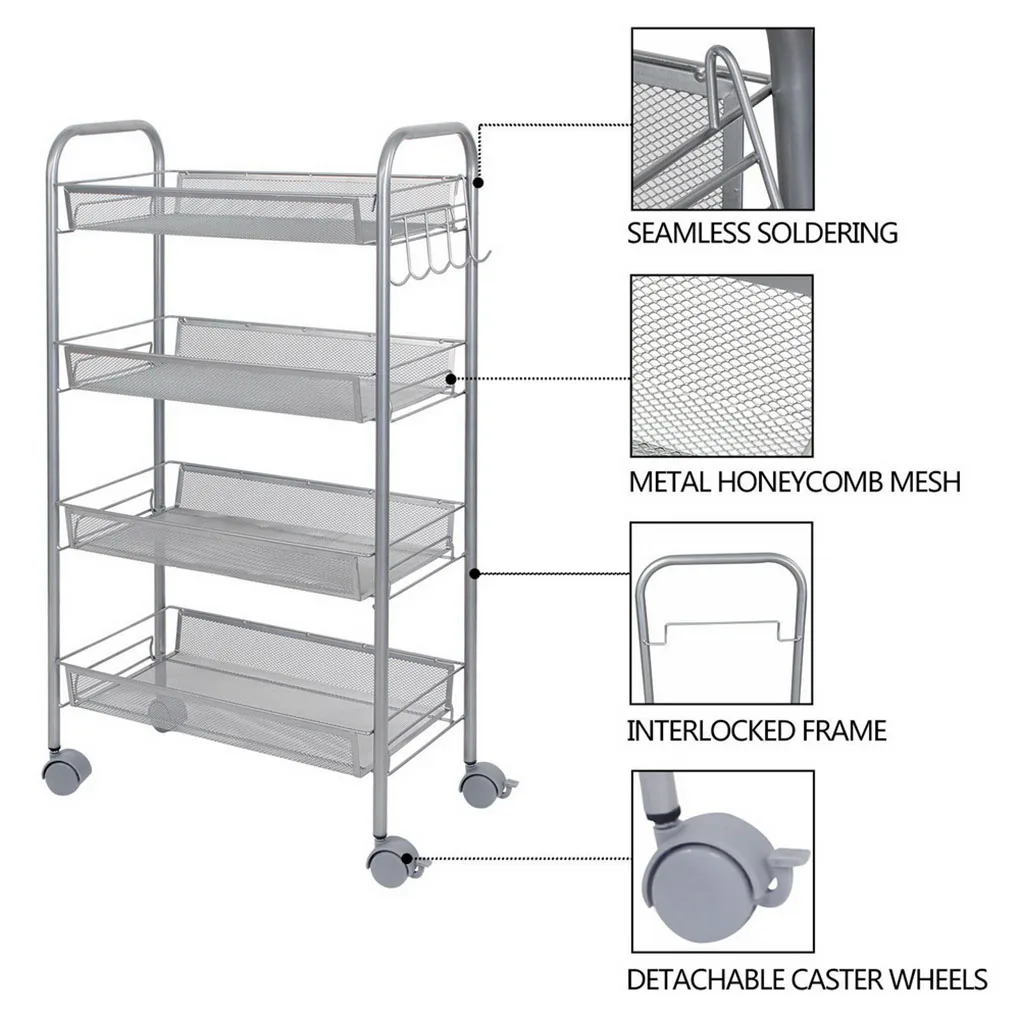 Honeycomb Mesh Style 4 Layers Removable Storage Cart Kitchen Bathroom Metal Rolling Trolley
Honeycomb Mesh Style 4 Layers Removable Storage Cart Kitchen Bathroom Metal Rolling Trolley