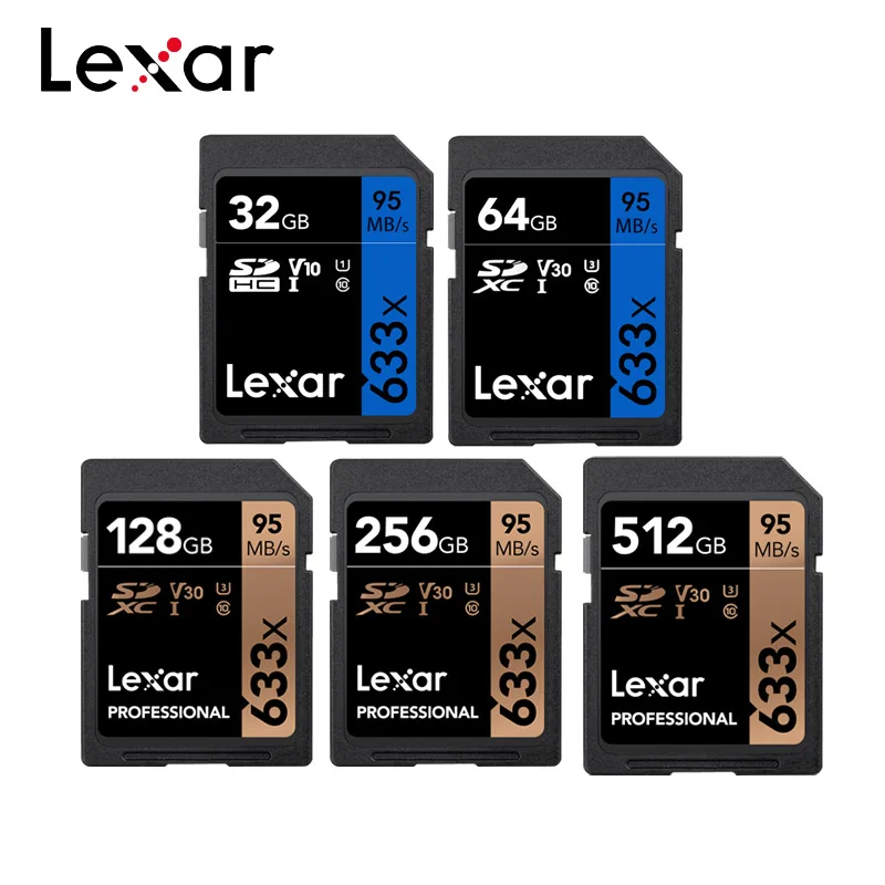 

Lexar Genuine 633x For 1080p 3D 4K video Camera 16G 32GB U1 SDHC 64GB 128GB 256GB 512GB U3 SD Card SDXC Class 10 Memory Card