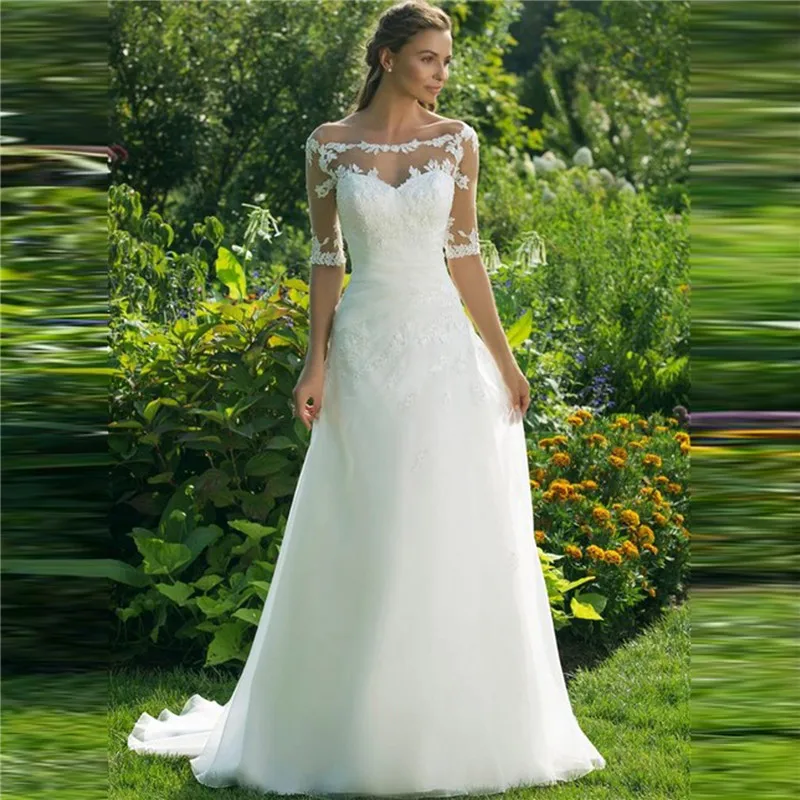 Half Sleeves A-Line Wedding Dress Lace Appliques Vintage Ladies Tulle Buttons Adorned Bridal Gowns Spring Vestidos De Mariee
Half Sleeves A-Line Wedding Dress Lace Appliques Vintage Ladies Tulle Buttons Adorned Bridal Gowns Spring Vestidos De Mariee