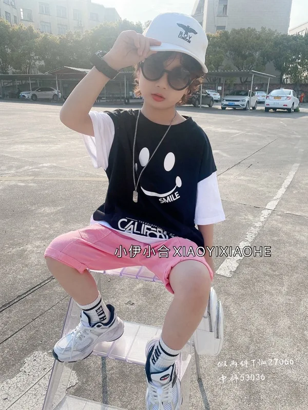 Children's clothing 2021 summer new children's T-shirt fashion printing smiley face stitching boys and girls fake tops
Children's clothing 2021 summer new children's T-shirt fashion printing smiley face stitching boys and girls fake tops