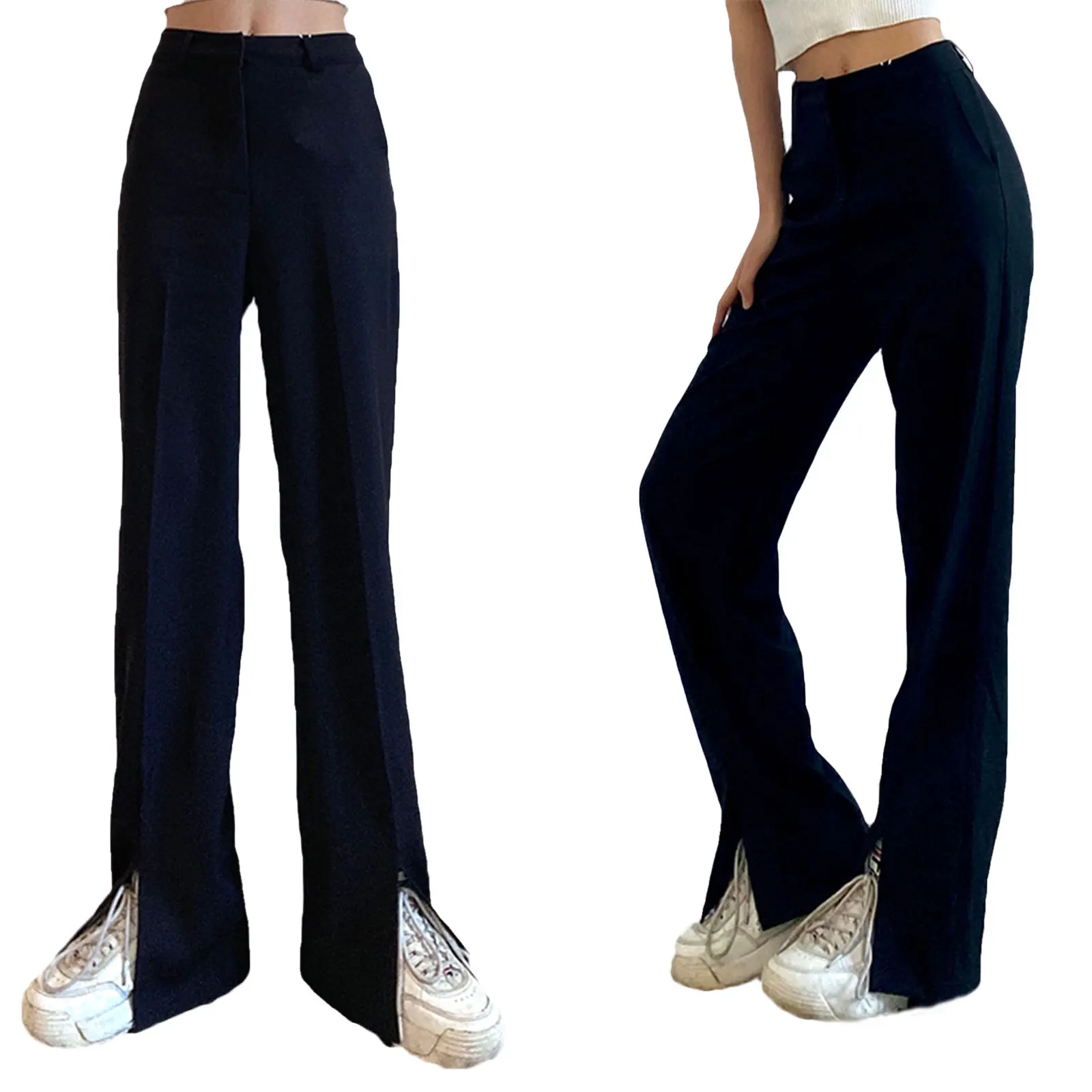 Women Casual Long Trousers, Black Solid Color High Waist Straight-leg Pants, S/ M/ L
Women Casual Long Trousers, Black Solid Color High Waist Straight-leg Pants, S/ M/ L