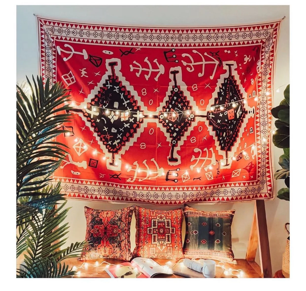 

200X148cm Bohemian Wall Hanging Tapestries Red Moroccan Totem Tapestry Psychedelic Art Boho Wall Cloth Carpet Blanket Home Decor