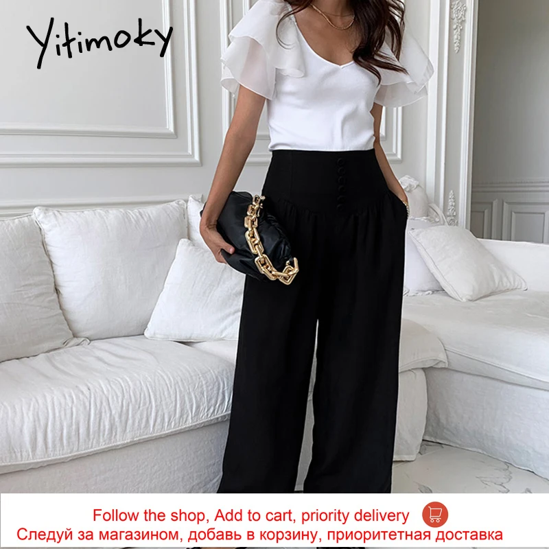 Yitimoky Simple Woman T-shirts Patchwork Flare Sleeve 2021 Summer Fashion Korean New V-Neck White Black Solid Harajuku Slim Tops 
Yitimoky Simple Woman T-shirts Patchwork Flare Sleeve 2021 Summer Fashion Korean New V-Neck White Black Solid Harajuku Slim Tops