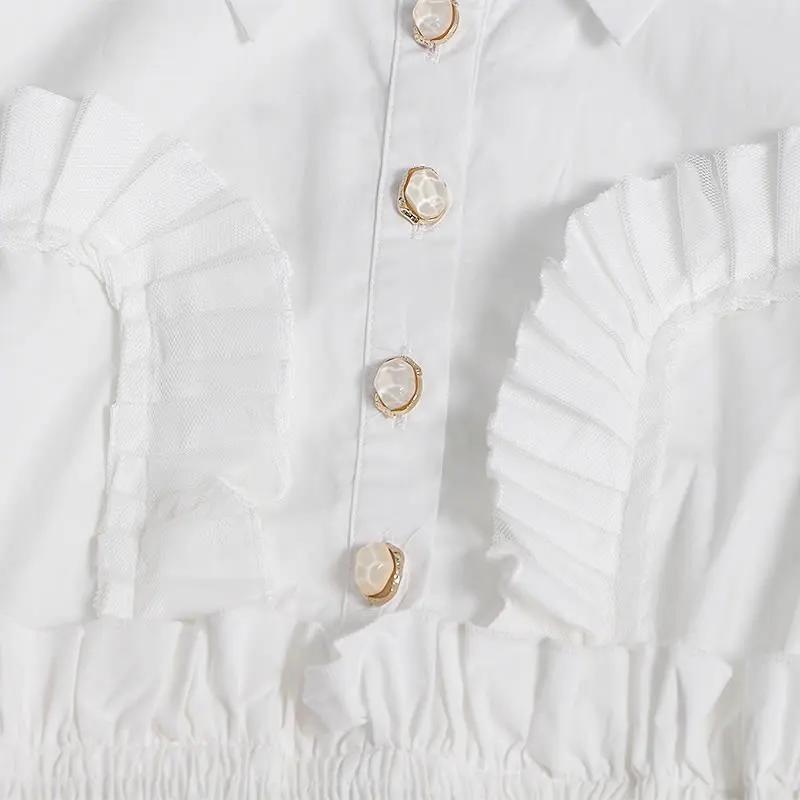 New Short Shirt Fashion Solid Color Patchwork Ruffles Simplicity Turn-down Collar Spring and Autumn All-match C574 
New Short Shirt Fashion Solid Color Patchwork Ruffles Simplicity Turn-down Collar Spring and Autumn All-match C574