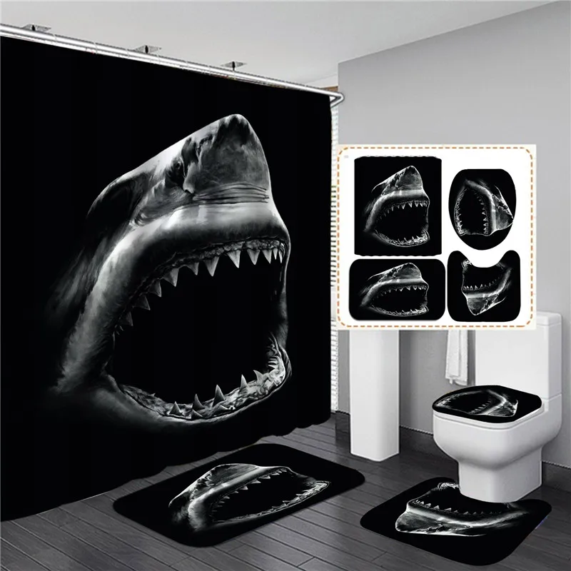 Lion Zebra Shark Animal Print Shower Curtain Set Black Waterproof Bathing Screen Flannel Toilet Lid Cover Home Mat Decor Carpet
Lion Zebra Shark Animal Print Shower Curtain Set Black Waterproof Bathing Screen Flannel Toilet Lid Cover Home Mat Decor Carpet