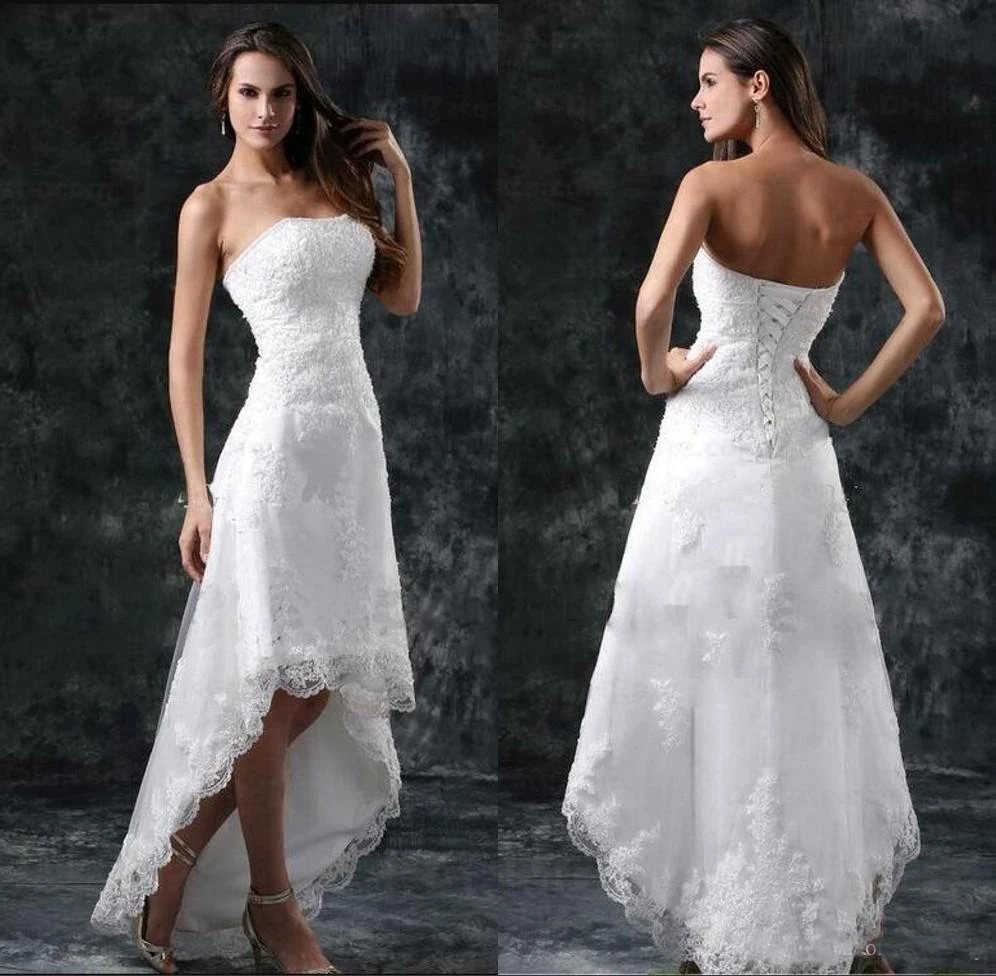 RANMO Beach Wedding Dresses High Low A Line Strapless Appliques Lace White Ivory Lace Up Back Bridal Gowns Cheap Bride Dress
RANMO Beach Wedding Dresses High Low A Line Strapless Appliques Lace White Ivory Lace Up Back Bridal Gowns Cheap Bride Dress