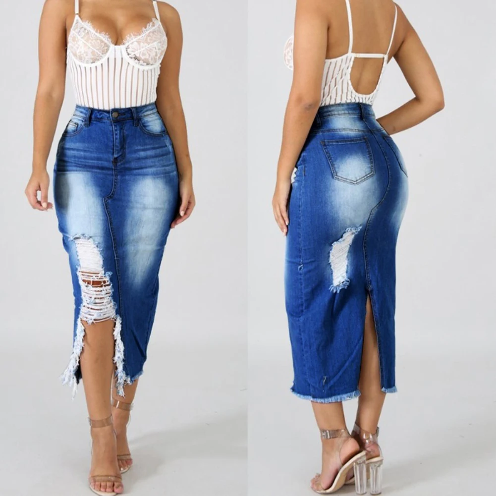 Women Fashion High Waist Ripped Split Denim Distressed Jeans Bodycon Long Skirt Wholesale Dropshipping
Women Fashion High Waist Ripped Split Denim Distressed Jeans Bodycon Long Skirt Wholesale Dropshipping