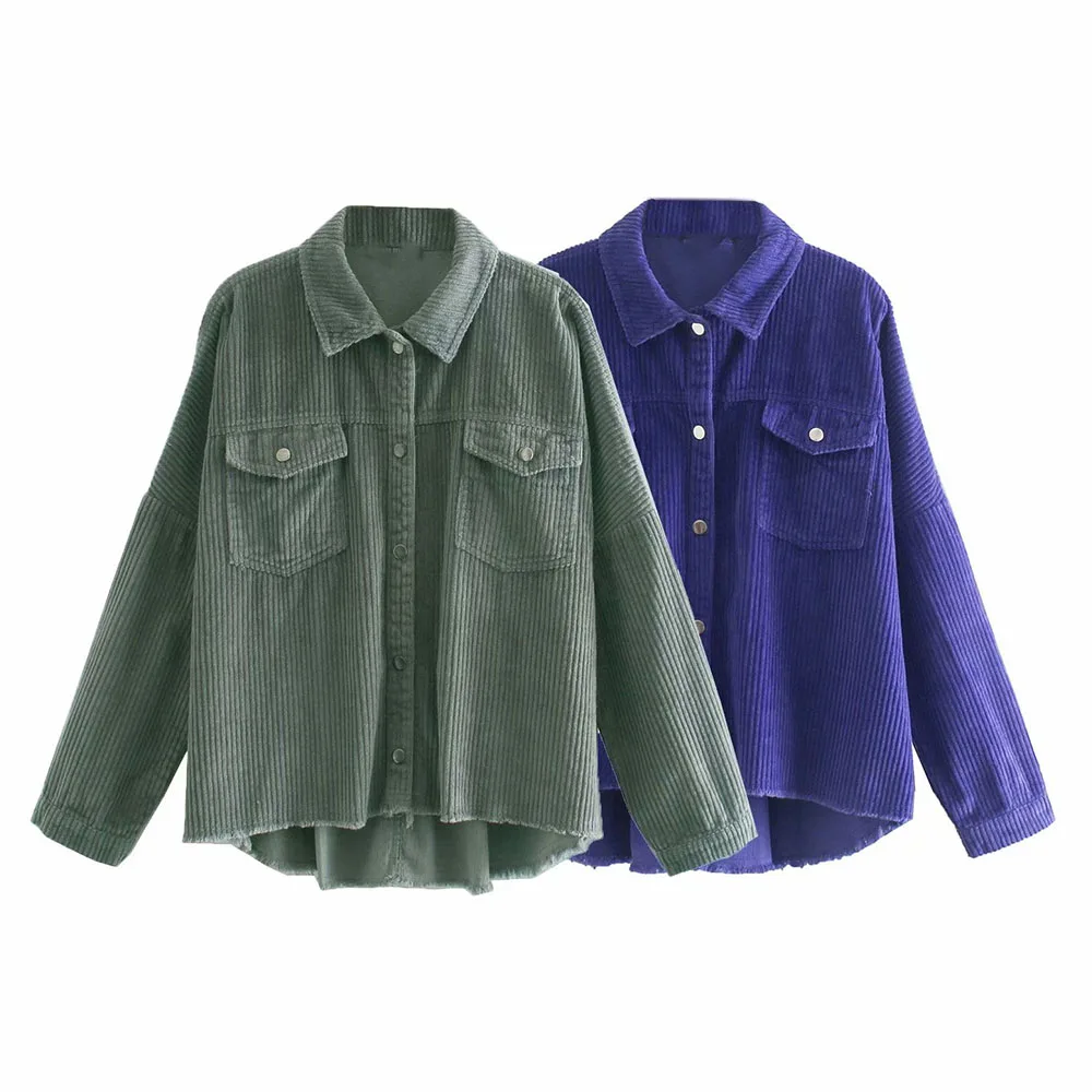 Женская однотонная Вельветовая куртка ZA, повседневная однобортная куртка свободного покроя с длинными рукавами, весна-осень
Женская однотонная Вельветовая куртка ZA, повседневная однобортная куртка свободного покроя с длинными рукавами, весна-осень