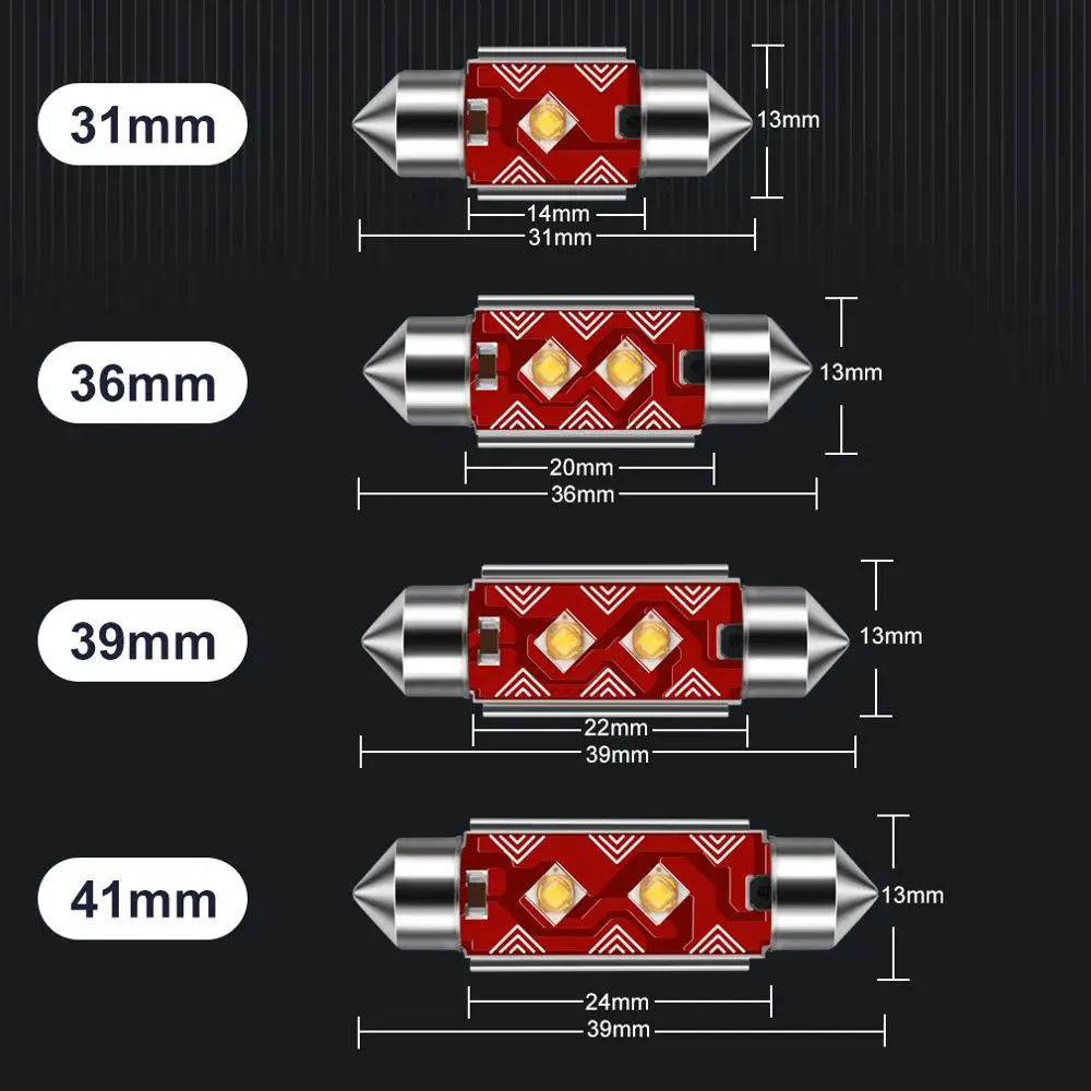 Festoon CSP LED Bulbs 31mm 36mm 39mm 41mm C5W C10W Super Bright Car Dome Light Canbus No Error Auto Interior Reading Lamps
Festoon CSP LED Bulbs 31mm 36mm 39mm 41mm C5W C10W Super Bright Car Dome Light Canbus No Error Auto Interior Reading Lamps