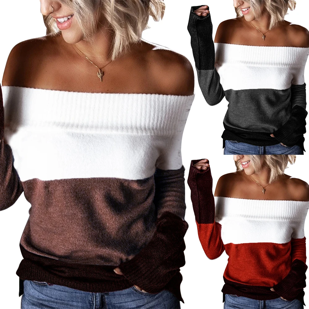 New Women Sexy Off Shoulder Sweaters Color Block Knitted Sweater Winter Long Sleeve Casual Knit Striped Pullover
New Women Sexy Off Shoulder Sweaters Color Block Knitted Sweater Winter Long Sleeve Casual Knit Striped Pullover