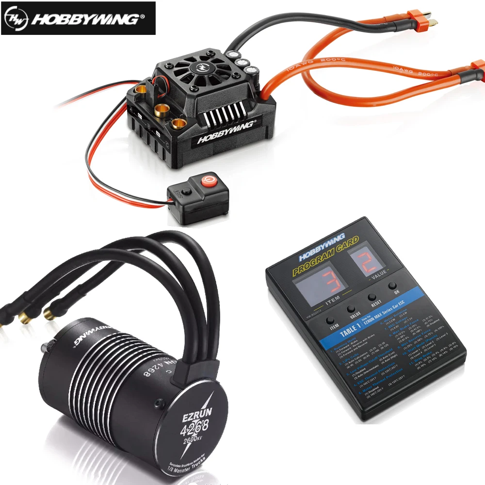 Hobbywing EzRun Max8 v3 150A Waterproof Brushless ESC T / TRX Plug + 4268 KV2600 Motor +LED Programing for 1/8 RC Car Truck
Hobbywing EzRun Max8 v3 150A Waterproof Brushless ESC T / TRX Plug + 4268 KV2600 Motor +LED Programing for 1/8 RC Car Truck