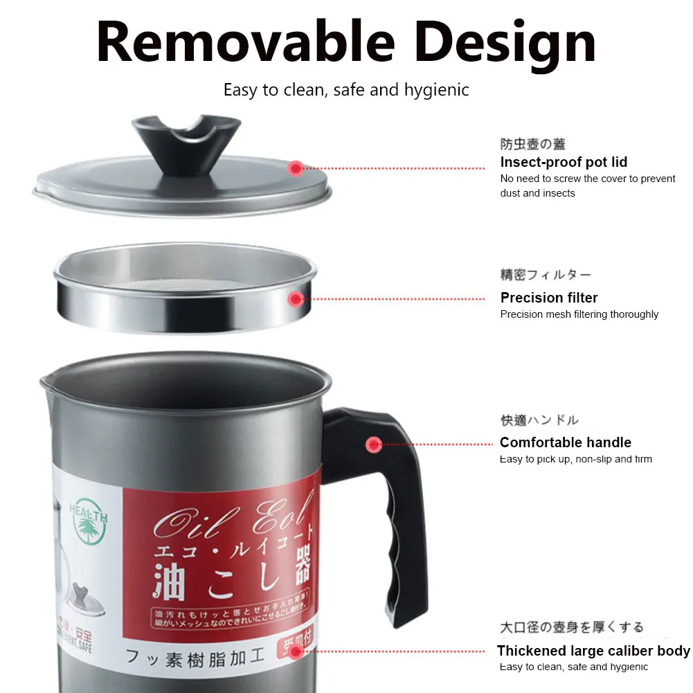 Grease Container with Stainless Steel Strainer Bacon Grease Container Handle Non-stick Coating Oil Storage Pot with Dustproof
Grease Container with Stainless Steel Strainer Bacon Grease Container Handle Non-stick Coating Oil Storage Pot with Dustproof