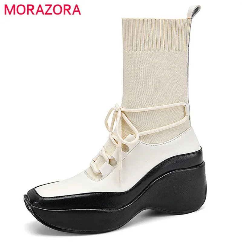 MORAZORA 2022 Hot Sale High Heels Wedges Shoes Women Stretch Sock Boots Genuine Leather +Knitting Winter Ankle Boots Female
MORAZORA 2022 Hot Sale High Heels Wedges Shoes Women Stretch Sock Boots Genuine Leather +Knitting Winter Ankle Boots Female