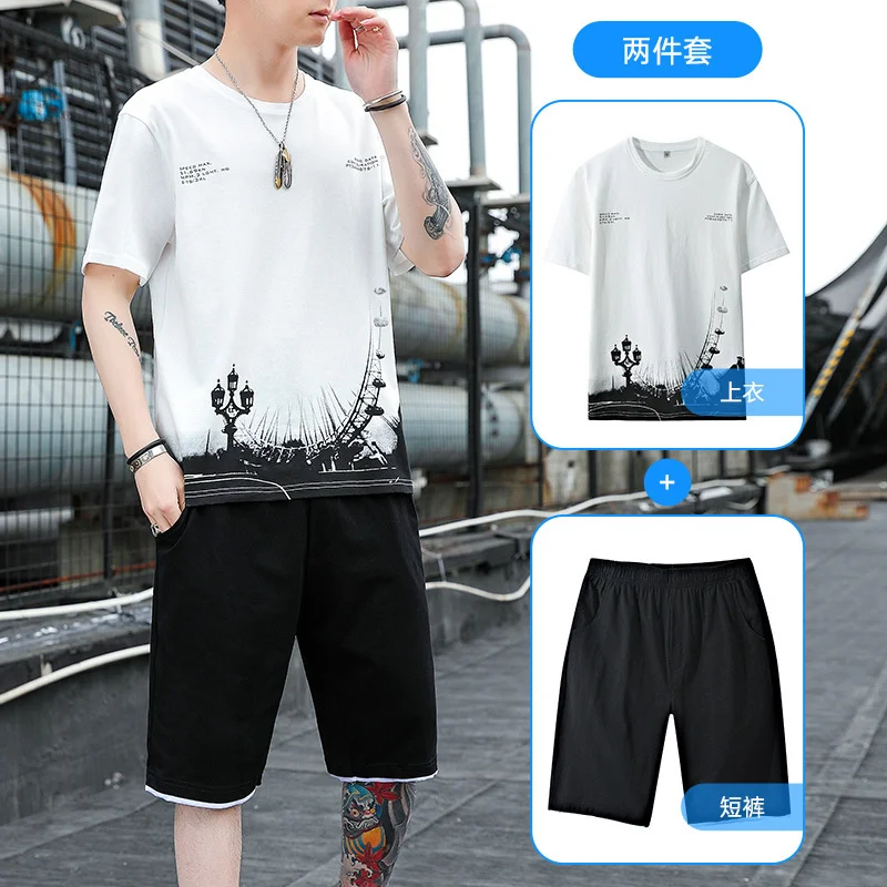 New leisure sports suit men's Summer Cotton Short Sleeve T-Shirt shorts men's fashion printed crew neck two piece set
New leisure sports suit men's Summer Cotton Short Sleeve T-Shirt shorts men's fashion printed crew neck two piece set