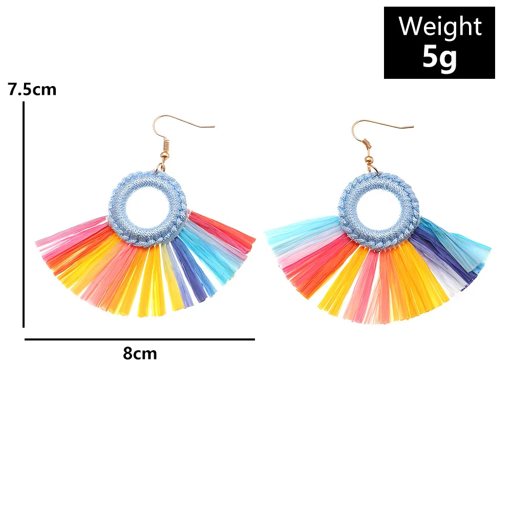 Bohemian Handmade Rainbow Colorful Raffia Earrings Geometric Round Dangle Earrings for Women Girls Vacation Summer Jewelry
Bohemian Handmade Rainbow Colorful Raffia Earrings Geometric Round Dangle Earrings for Women Girls Vacation Summer Jewelry