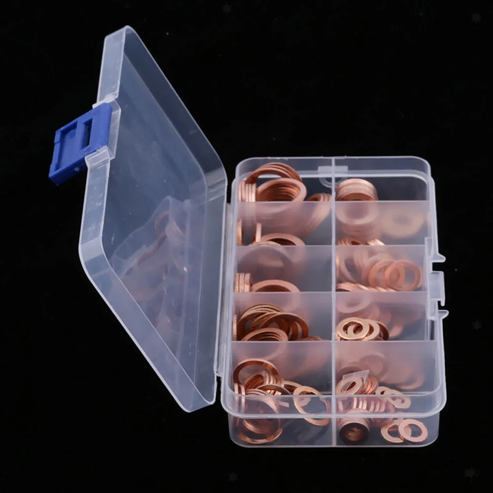 200Pcs Washer Copper Automotive Seal Ring Gasket 9 types 13x7x2.3cm Hand Tools Set
200Pcs Washer Copper Automotive Seal Ring Gasket 9 types 13x7x2.3cm Hand Tools Set