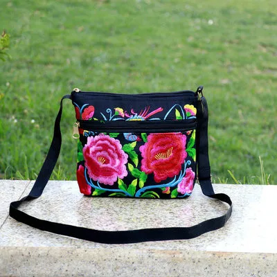 

New Coming national embroidery mini shopping handbags!Nice bohemian floral prints women shoulder bag Hot Multi-zippers Carrier
