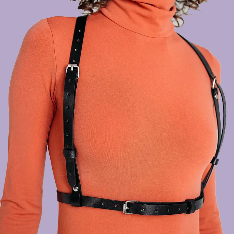 

Women Black Leather Body Harness Sexy Goth Harness Crop Top Bondage Harness Cage Bra Bralette Fetish Wear Open Chest Suspender