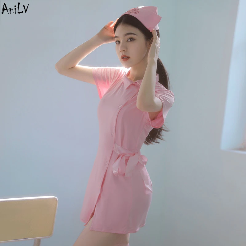 

AniLV Lovely Pure Nurse Uniform Pajamas Costumes Private Female Doctor Role Play Women Sexy Nightdress Erotic Lingerie Set