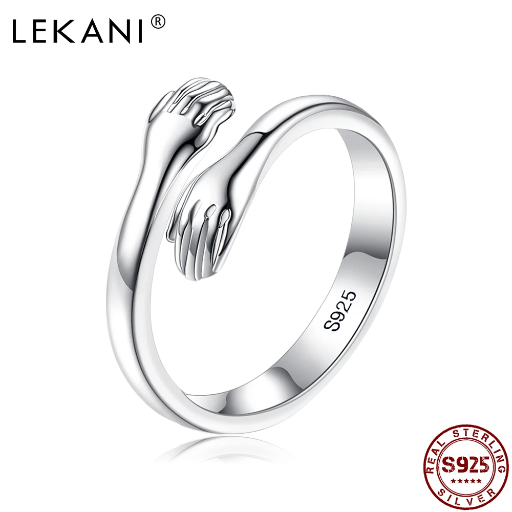 

LEKANI ручной работы кольцо на палец для обручального кольца для Для женщин S925 стерлингового серебра обеими руками Hug Форма кольца простые теп...