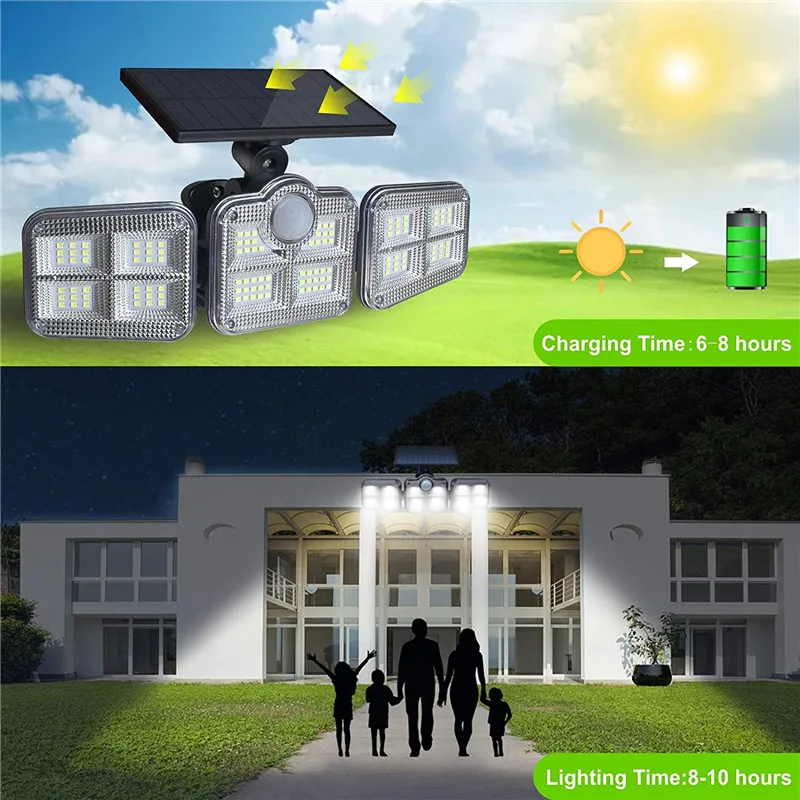 122LEDs Solar LED Light Outdoor 3 Head Motion Sensor Remote Control 270 Wide Angle Illumination Wall Lamp for Garden Garage Park
122LEDs Solar LED Light Outdoor 3 Head Motion Sensor Remote Control 270 Wide Angle Illumination Wall Lamp for Garden Garage Park