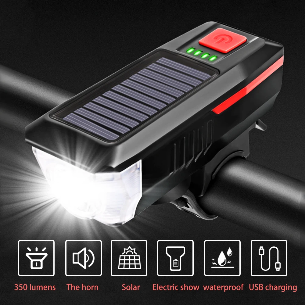 Bike Light Bicycle Front Light With Horn Solar USB Charging LED Flashlight 3 Modes T6 Night Riding Headlight Bicycle Accessories
Bike Light Bicycle Front Light With Horn Solar USB Charging LED Flashlight 3 Modes T6 Night Riding Headlight Bicycle Accessories