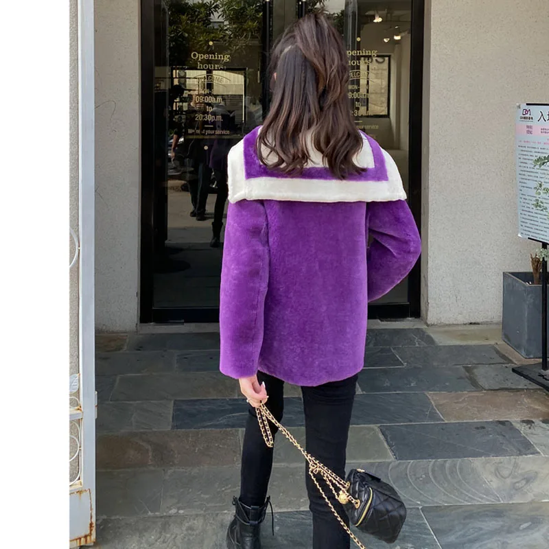 Short Coat Winter Women 2021 New Fashion Navy Style Oversized Collar Natural Real Merino Sheep Fur Full Pelt Thick Warm Jacket
Short Coat Winter Women 2021 New Fashion Navy Style Oversized Collar Natural Real Merino Sheep Fur Full Pelt Thick Warm Jacket