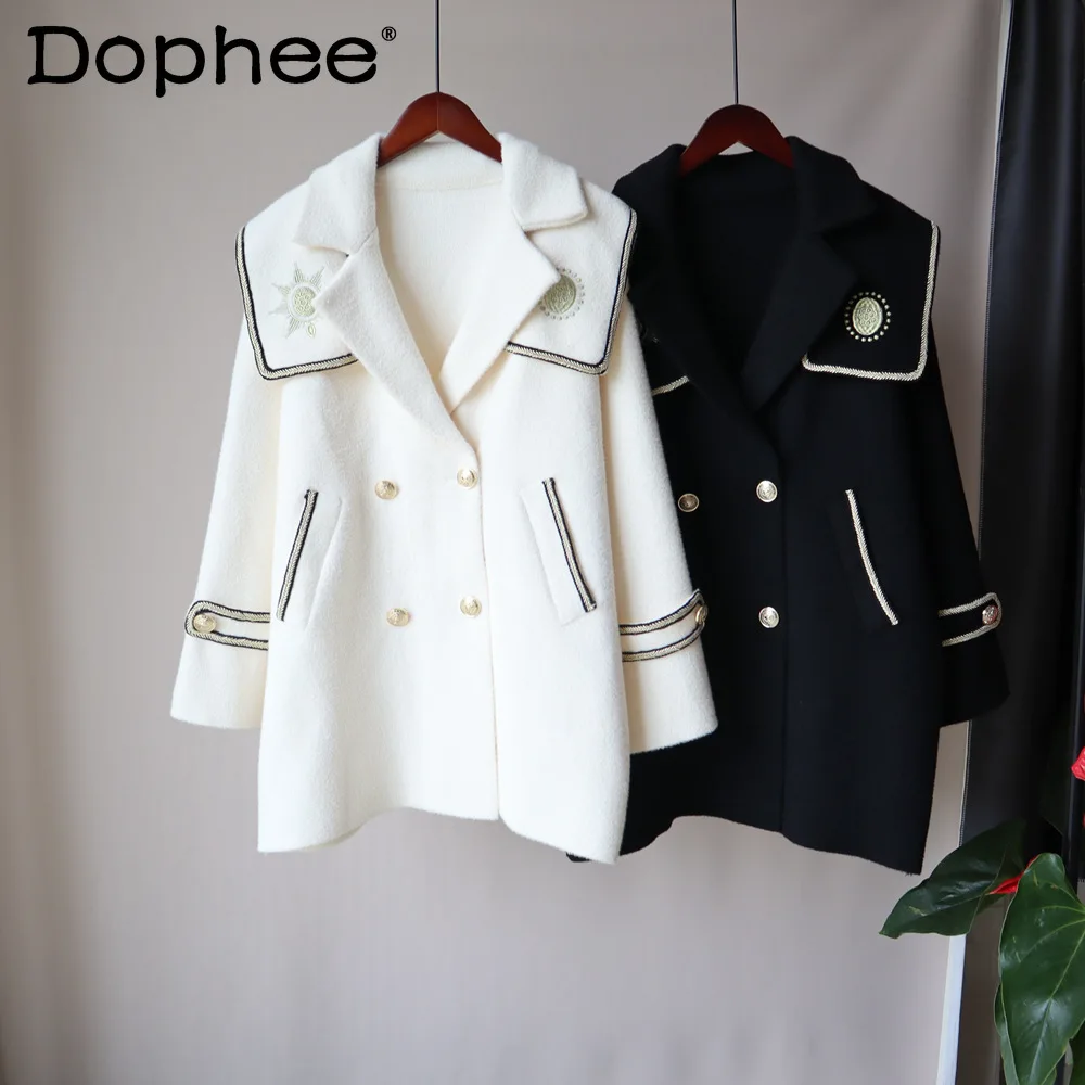 Double Sided Wool Coat Women 2021 Fall Winter Sailor Collar Embroidered Double Breasted Midi Trench Coat Temperament Windbreaker
Double Sided Wool Coat Women 2021 Fall Winter Sailor Collar Embroidered Double Breasted Midi Trench Coat Temperament Windbreaker