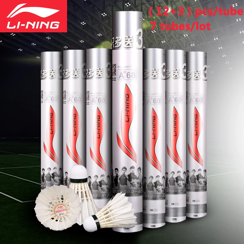 

LINING 105Pcs=7tubes Li-Ning Brand A+60 Badminton Shuttlecock Goose Feather Birdies Flying Stably Durable Li Ning Battledore