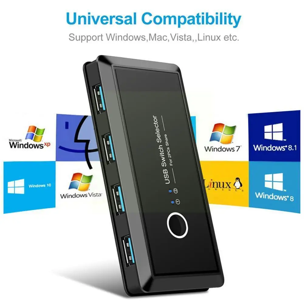 Переключатель Usb 3,0 с двумя портами, 4 Usb-устройства для клавиатуры, мыши, принтера
Переключатель Usb 3,0 с двумя портами, 4 Usb-устройства для клавиатуры, мыши, принтера