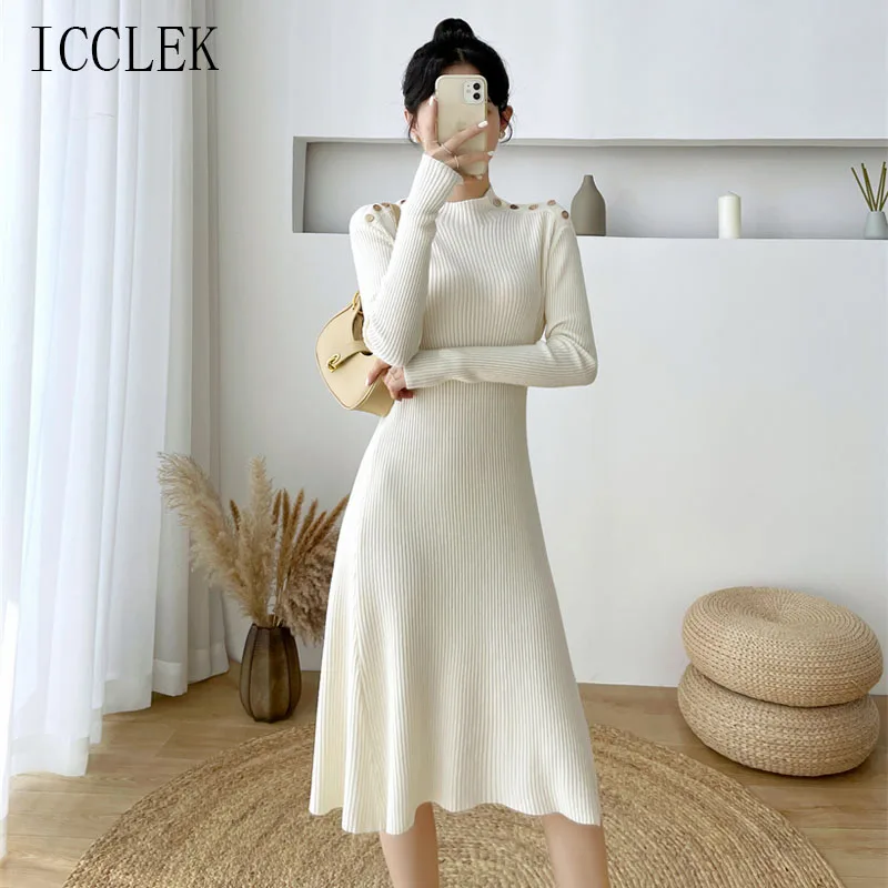 Korean One-Piece Chic Women'S Knitted Dress 2021 Autumn Winter O-Neck Pullover Long-Sleeved Knitted Dress A-Line Sweater Dresses
Korean One-Piece Chic Women'S Knitted Dress 2021 Autumn Winter O-Neck Pullover Long-Sleeved Knitted Dress A-Line Sweater Dresses