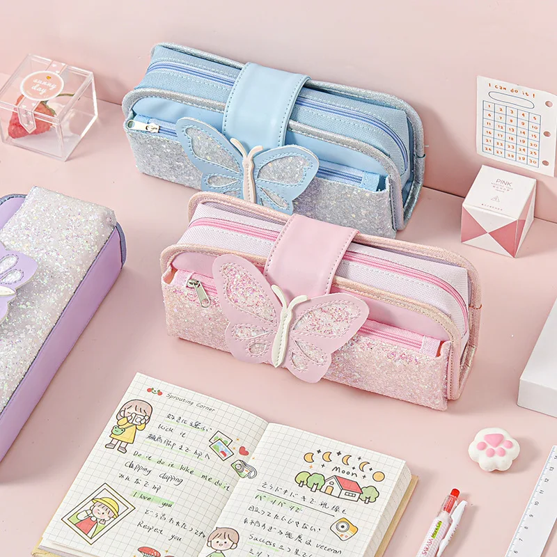 Large Capacity Pencil Case Cute Butterfly Sequin Canvas Pencil Case Velcro Zipper Pen Bag School Stationery Supplies
Large Capacity Pencil Case Cute Butterfly Sequin Canvas Pencil Case Velcro Zipper Pen Bag School Stationery Supplies