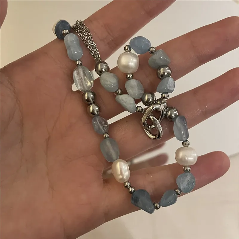 Niche Trendy Street Shooting Fresh Blue Tourmaline Stone Freshwater Pearl Stitching Necklace Necklace Female Clavicle Chain
Niche Trendy Street Shooting Fresh Blue Tourmaline Stone Freshwater Pearl Stitching Necklace Necklace Female Clavicle Chain