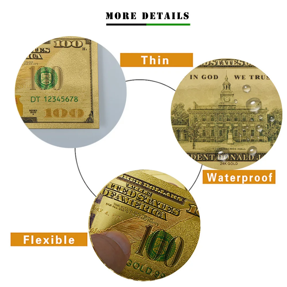 RH 10 Pcs Plated Realistic Donald Trump 24K Gold Plated Dollars Decoration Banknotes High Quality
RH 10 Pcs Plated Realistic Donald Trump 24K Gold Plated Dollars Decoration Banknotes High Quality