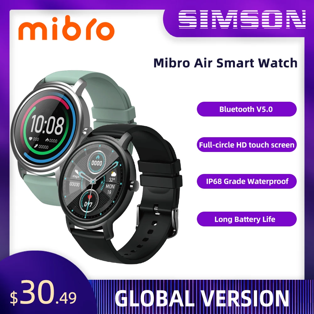 Mibro Air Smart Watch Men Women IP68 Waterproof Bluetooth 5 Sleep Monitor Fitness Heart Rate Tracker SmartWatch Android IOS
Mibro Air Smart Watch Men Women IP68 Waterproof Bluetooth 5 Sleep Monitor Fitness Heart Rate Tracker SmartWatch Android IOS
