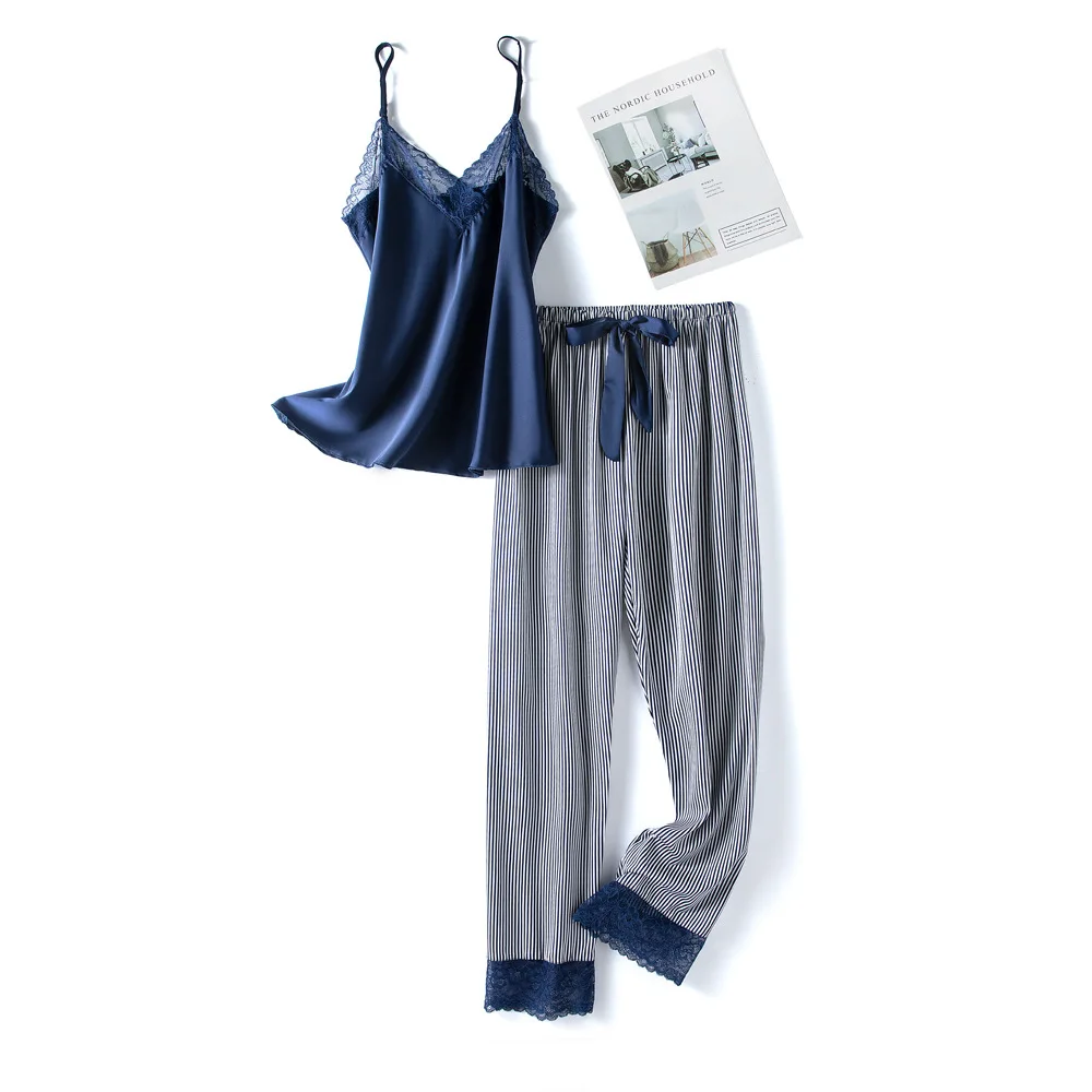 Blue Summer New Sexy Pajamas Suit Women Lace 2PCS Sleep Set Intimate Lingerie Novelty Nightwear Casual Pyjamas Home Clothing
Blue Summer New Sexy Pajamas Suit Women Lace 2PCS Sleep Set Intimate Lingerie Novelty Nightwear Casual Pyjamas Home Clothing