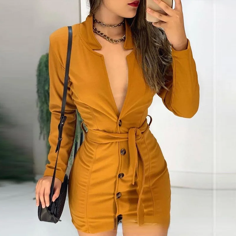 2021 new urban style deep V Lapel tight hip skirt women's long sleeves soild dress femalespring and autumn casual dresses
2021 new urban style deep V Lapel tight hip skirt women's long sleeves soild dress femalespring and autumn casual dresses