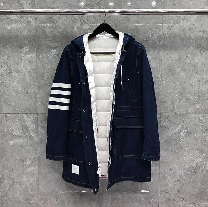 Мужской длинный пуховик в полоску, с капюшоном, джинсовая куртка в стиле пэчворк, Повседневная зимняя одежда, 2021
Мужской длинный пуховик в полоску, с капюшоном, джинсовая куртка в стиле пэчворк, Повседневная зимняя одежда, 2021