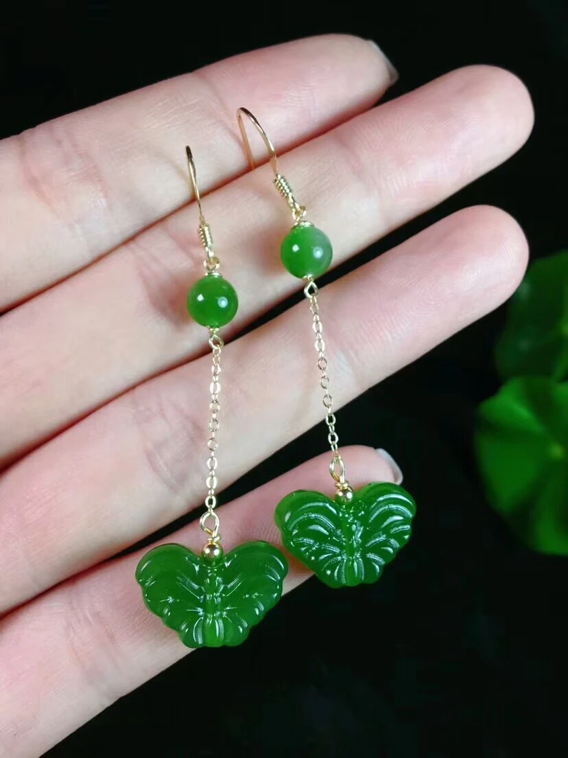 LETSFUN New 18K Real Gold Inlaid Natural Chinese Green Jade Butterfly Earrings with Certificate
LETSFUN New 18K Real Gold Inlaid Natural Chinese Green Jade Butterfly Earrings with Certificate