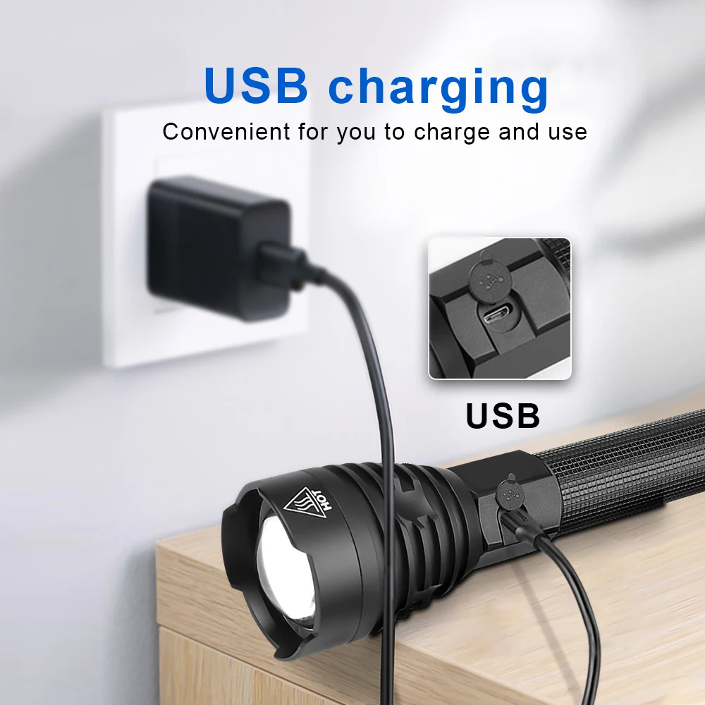 Светодиодный фонарик XHP90.3 с дальностью 1500 метров сверхъяркий фонарь USB