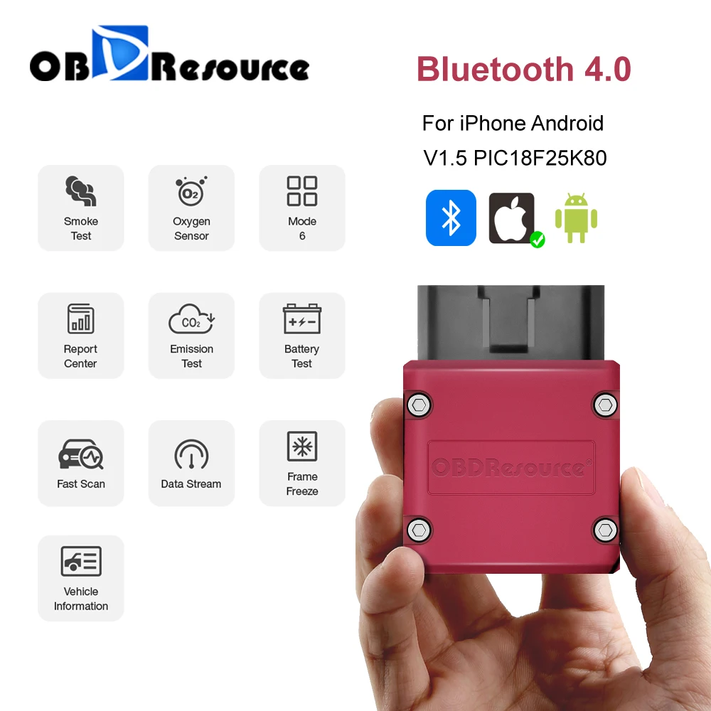 OBDResource P02 Bluetooth 4.0 For Android iPhone iOS Faslink Car Engine Fault Code Reader Free Update PK ELM327 V1.5 PIC18F25K80
OBDResource P02 Bluetooth 4.0 For Android iPhone iOS Faslink Car Engine Fault Code Reader Free Update PK ELM327 V1.5 PIC18F25K80