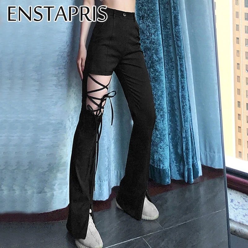 Cut Out Tie Up Bandage Black Y2K Pants Streetwear Zipper High Waist Split Long Trousers Women Straight Pants Pantalon Pour Femme
Cut Out Tie Up Bandage Black Y2K Pants Streetwear Zipper High Waist Split Long Trousers Women Straight Pants Pantalon Pour Femme