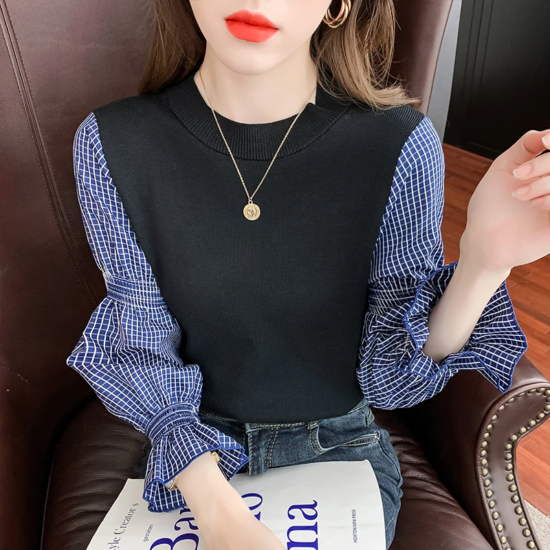Fake Two Pieces Women Shirts Designer Lantern Long Sleeve Blouses Spring Autumn Chic Korean Blouse Patchwork Pullover Blusas Top
Fake Two Pieces Women Shirts Designer Lantern Long Sleeve Blouses Spring Autumn Chic Korean Blouse Patchwork Pullover Blusas Top