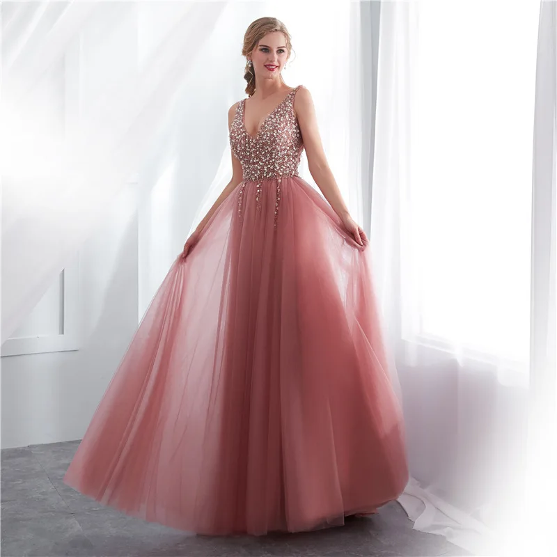 Prom Dresses Pink Mauve Sleeveless V-Neck Floor-Length Beading Long Evening Party Dress vestidos de fiesta
Prom Dresses Pink Mauve Sleeveless V-Neck Floor-Length Beading Long Evening Party Dress vestidos de fiesta